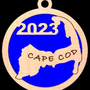 Ornament - Cape Cod Wooden with Blue Background, with year, without year, personalization available.